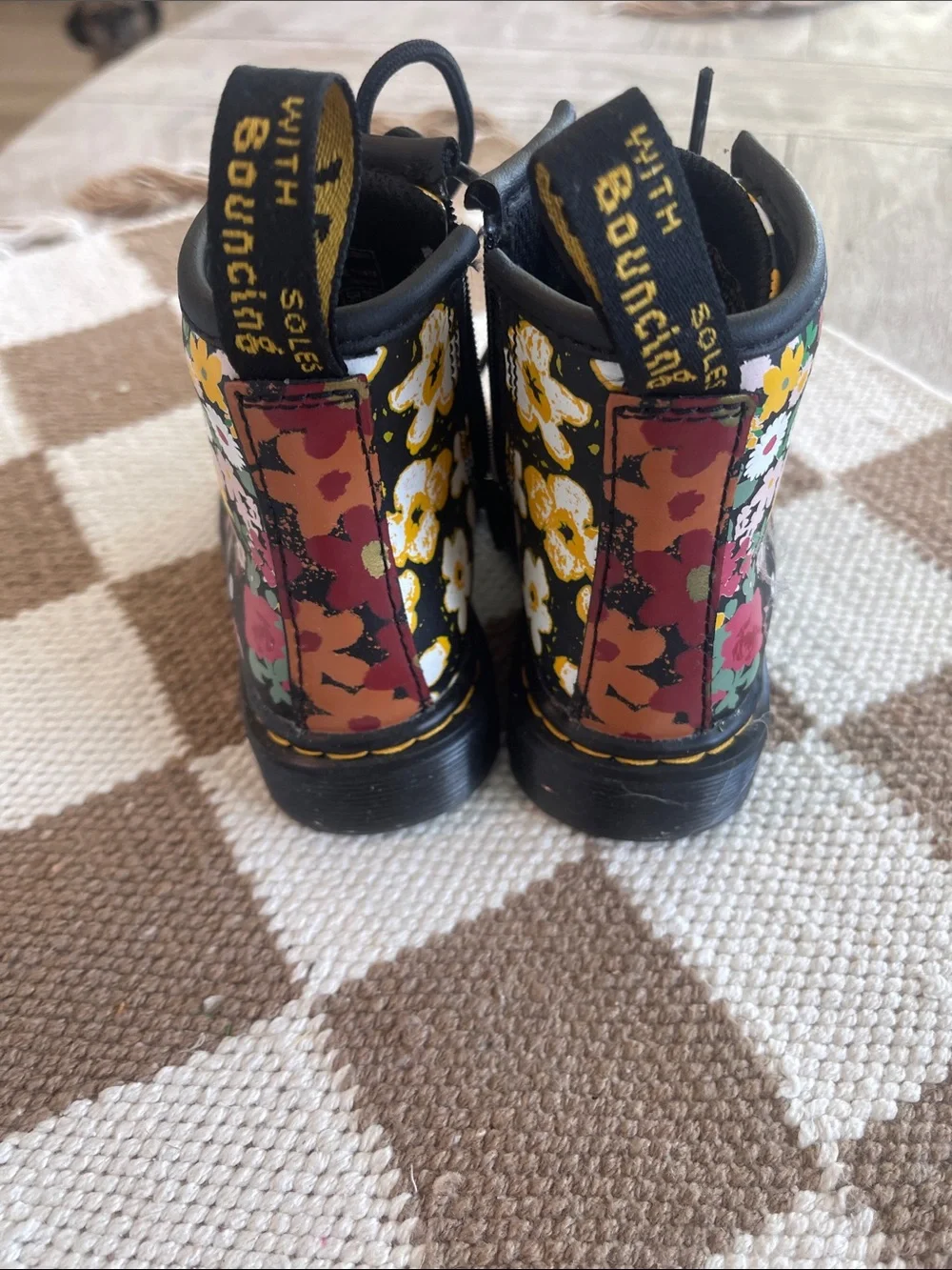 Dr. Martens Kids Floral Lace-Up Boots in Black with Multi-Color Flowers